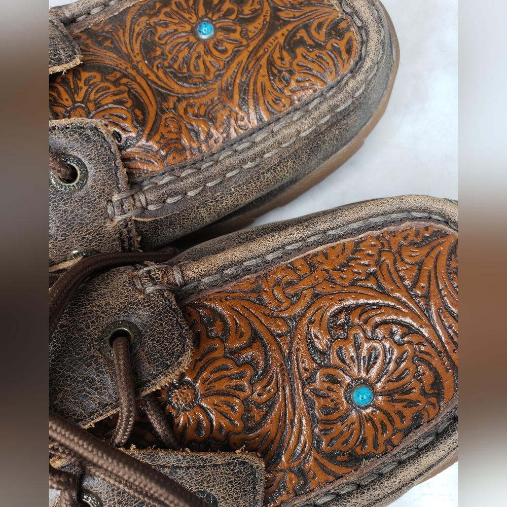 Twisted x driving moc shoes tooled floral leather turquoise stone size 9 M - Picture 7 of 10